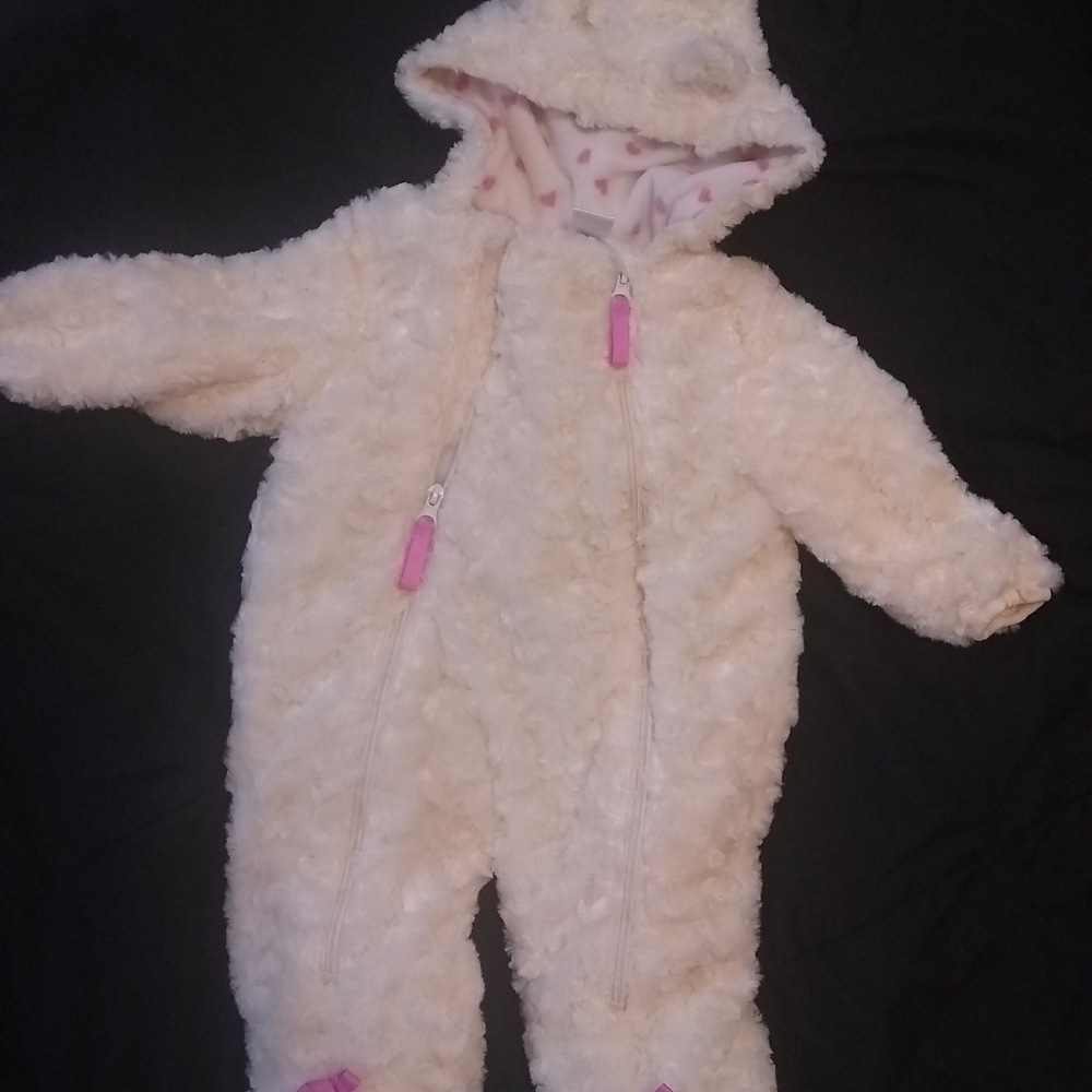 Baby white fluffy snowsuit